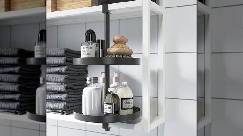 IKEA ENHET Swivel shelf mounted on metal bathroom shelves