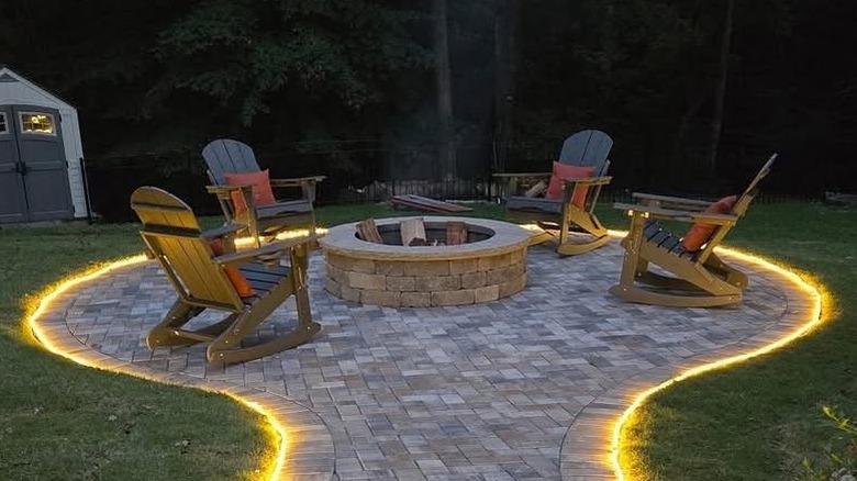 A firepit made from patio pavers