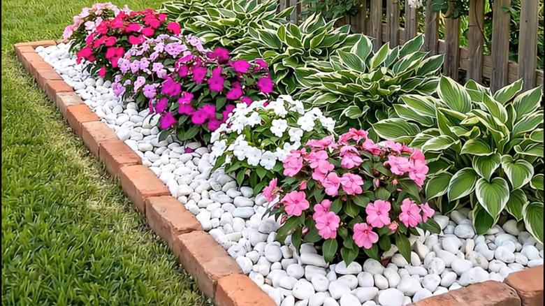 A row of brick pavers used as flower bed edging