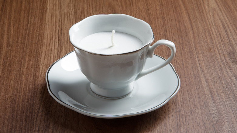 White teacup candle