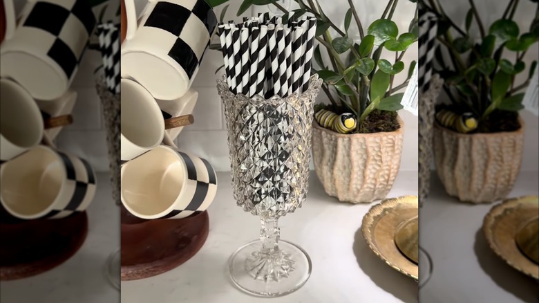 Paper straws in crystal celery vase
