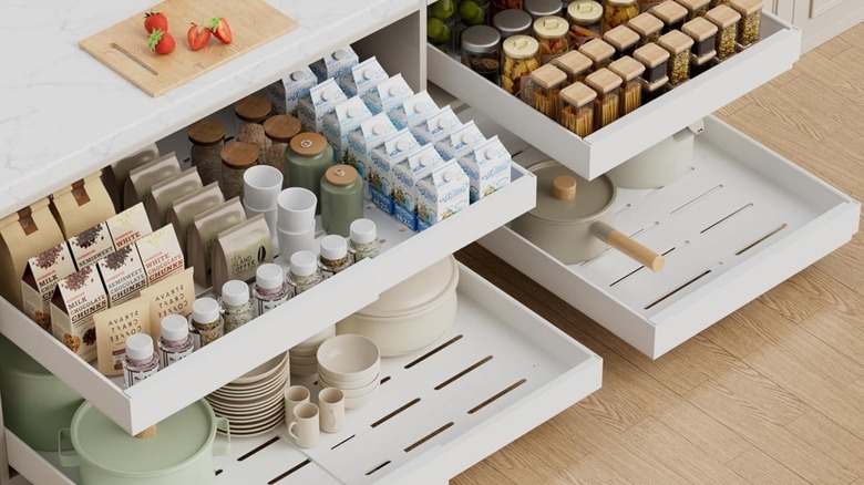 PAKETA Expandable Pull out Cabinet Organizer in deep cabinet