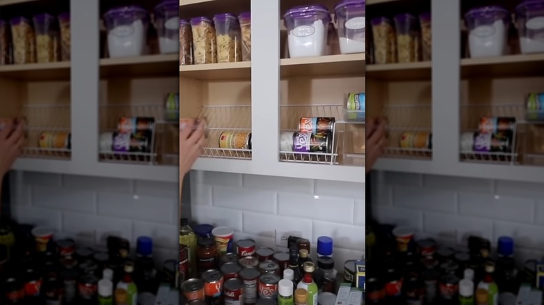 Wire shelves used to store cans