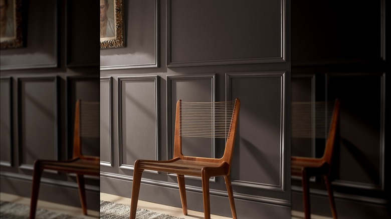 wooden chair against wall painted BM Silhouette AF-655