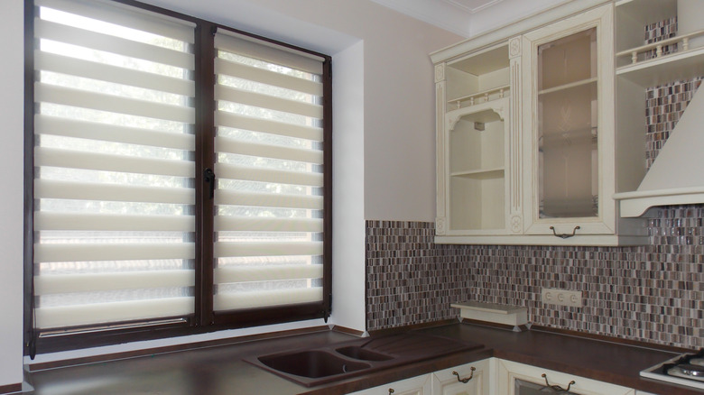 zebra shades on a kitchen window