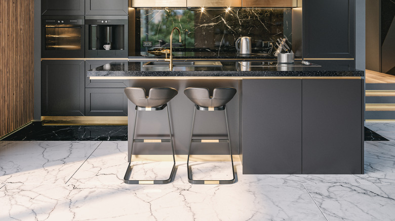 sintered stone flooring in kitchen