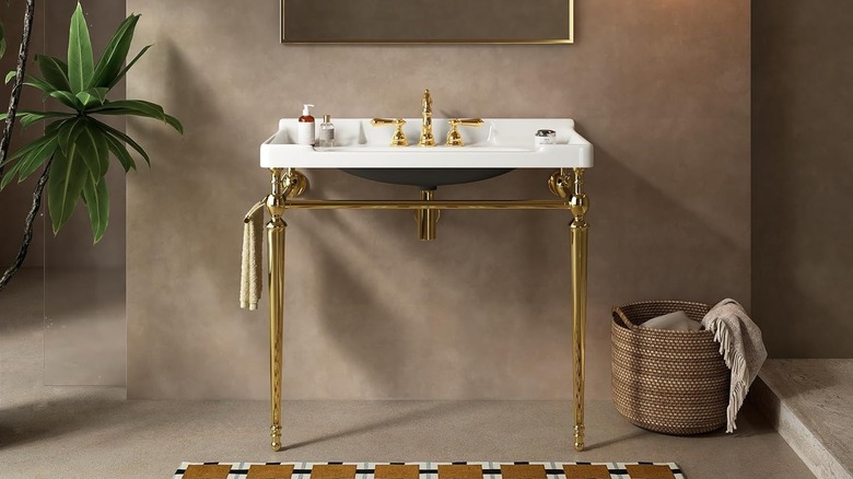 vintage-inspired console sink with brass legs