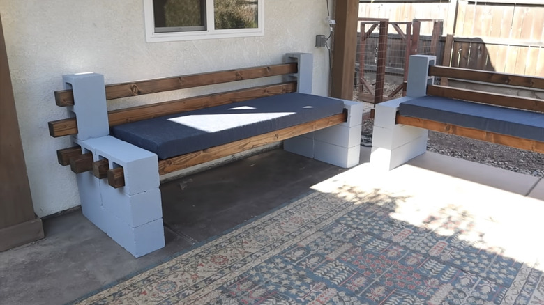 DIY cinder block porch bench