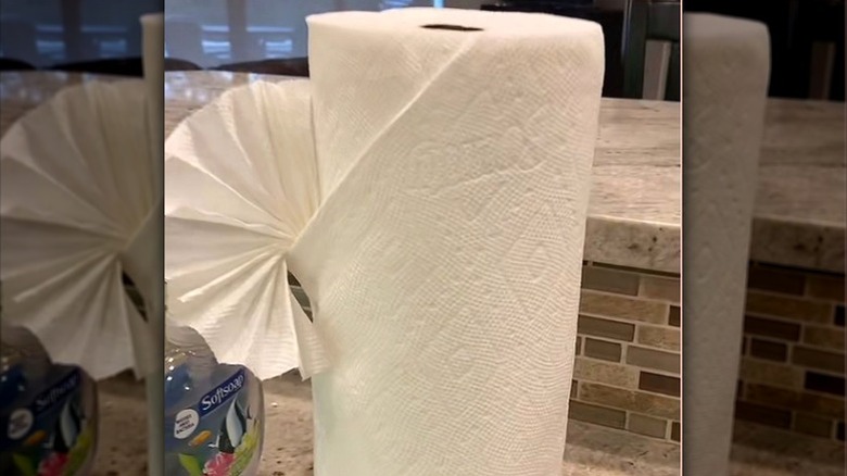 Paper towel roll with a folded fan flower