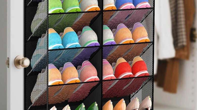 The type of shoe organizer that might be adapted to store paper towels