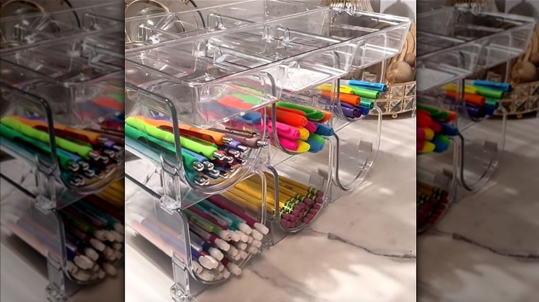 Dollar Tree plastic three-compartment organizer tray used in DIY pencil organizer