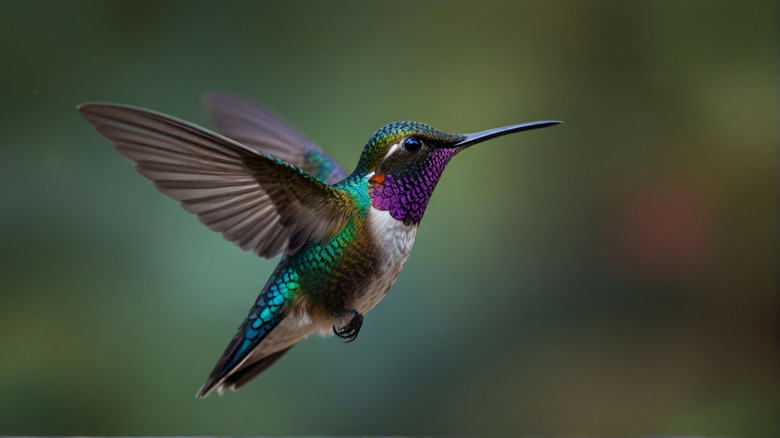 A colorful hummingbird flapping its wings