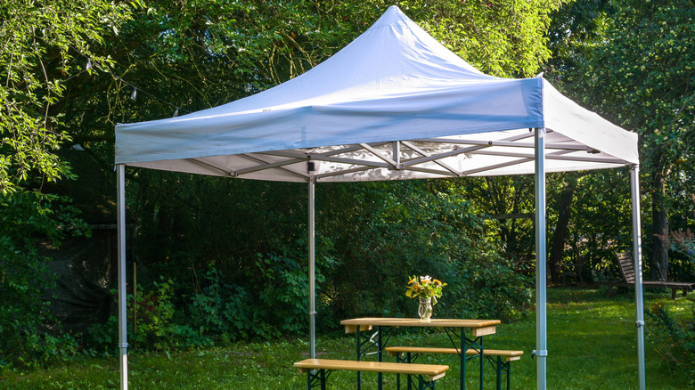white fabric canopy over table