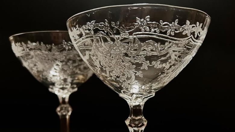 two stemmed Fostoria June glasses