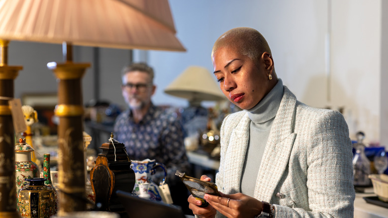 Woman in an antique store