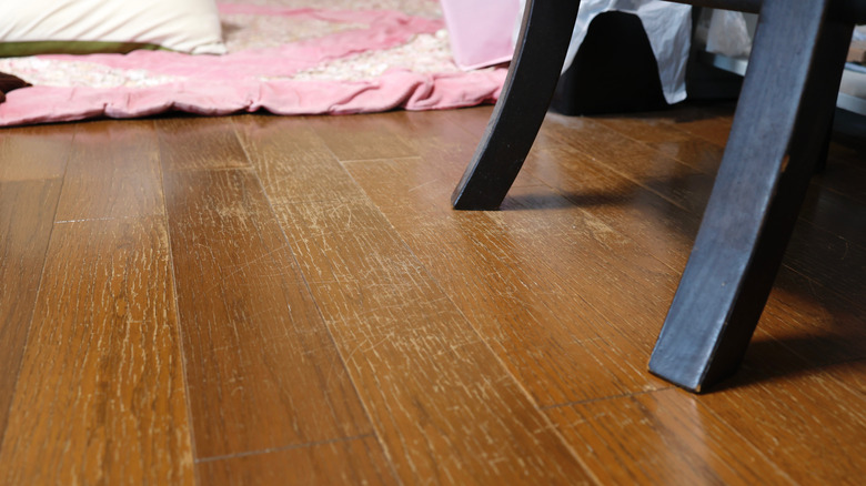 Wood floor with scuff marks