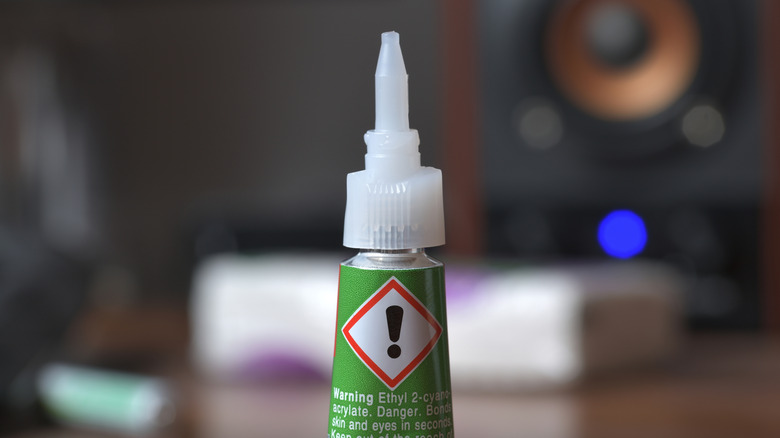 up close image of super glue uncapped