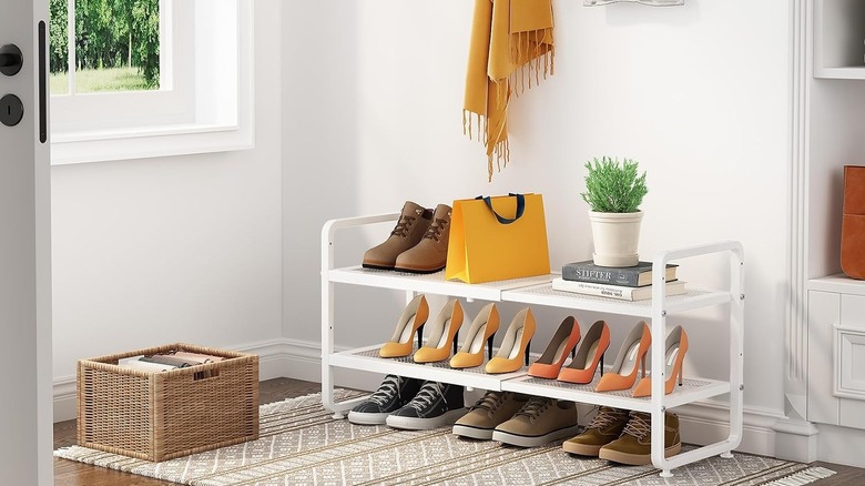 An image of a white adjustable shoe rack