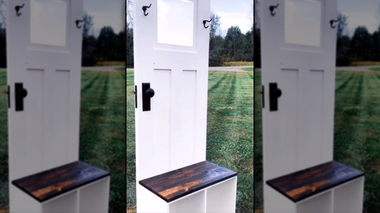 @lifeonwillowcreek's hall tree bench made from an old door