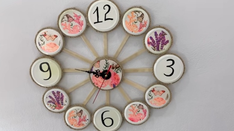 Handmade clock with floral print
