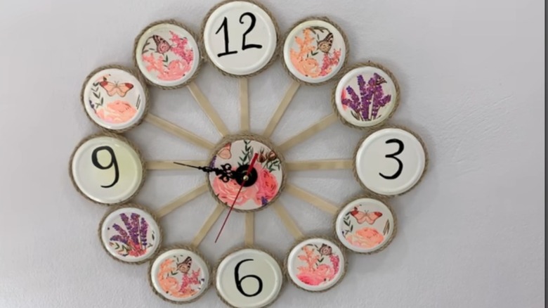 Handmade clock with floral print