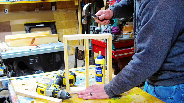 Nailing a shelf frame together