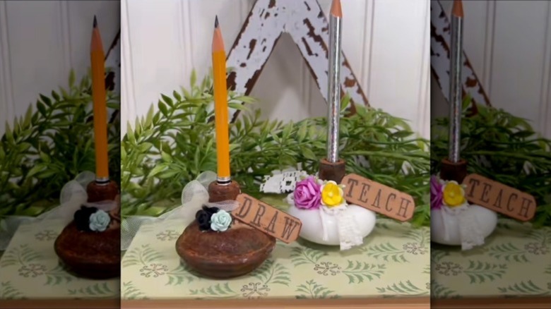 DIY door knob pencil holders with flowers