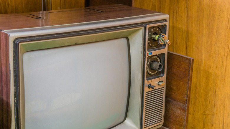 Old woodgrain television set