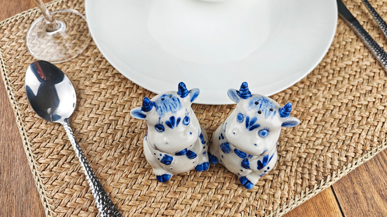 Blue and white cow salt and pepper shakers