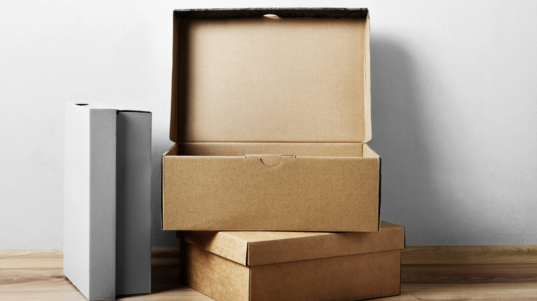 A stack of empty shoeboxes