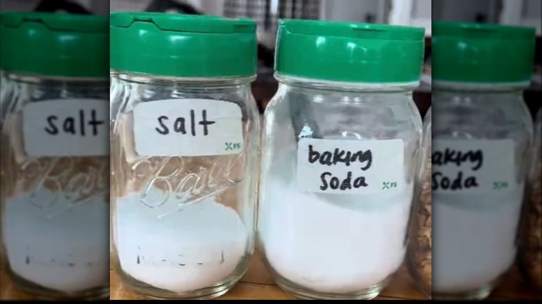 Old Mason jars turned into ingredient containers using parmesan lids