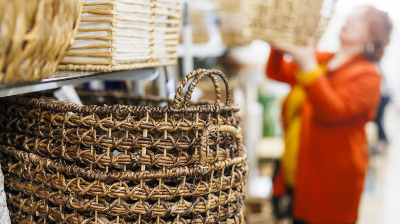 Yellow and blue wicker baskets