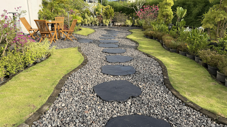 Gravel pathway in garden