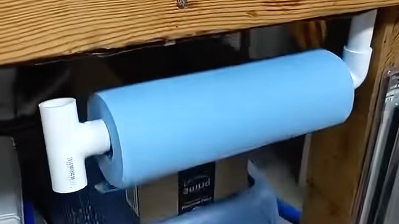 Paper towel roll on a holder made from PVC pipe