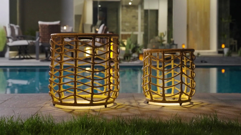 Solar Yard patio tables near swimming pool