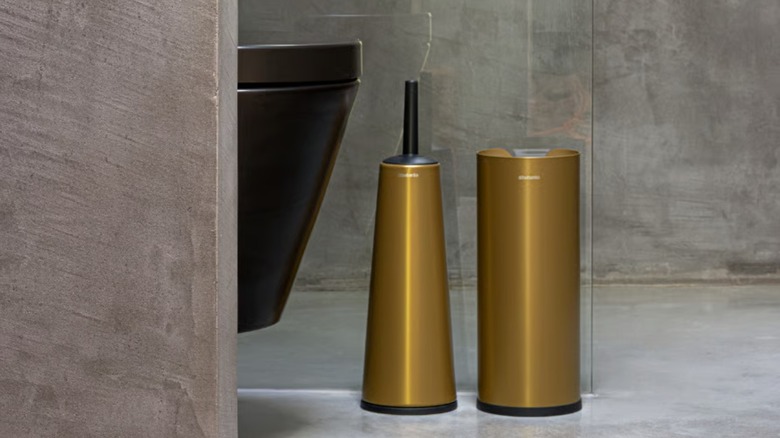 Gold Brabantia ReNew Toilet Brush and Holder in modern bathroom