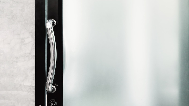 a frosted sliding glass door