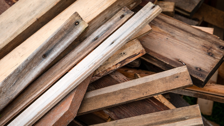 A close up of a wood scrap pile