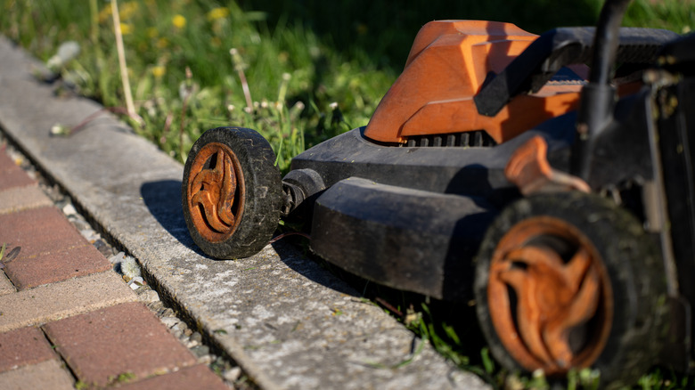 An electric mower in imminent need of blade-sharpening