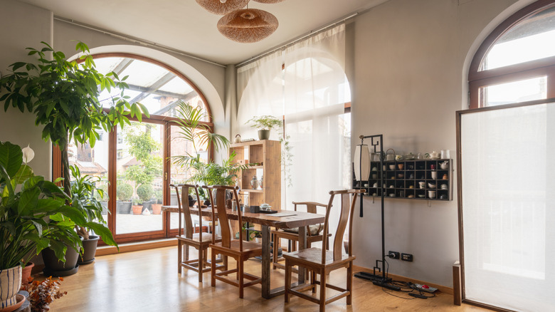 Dining room with several large windows