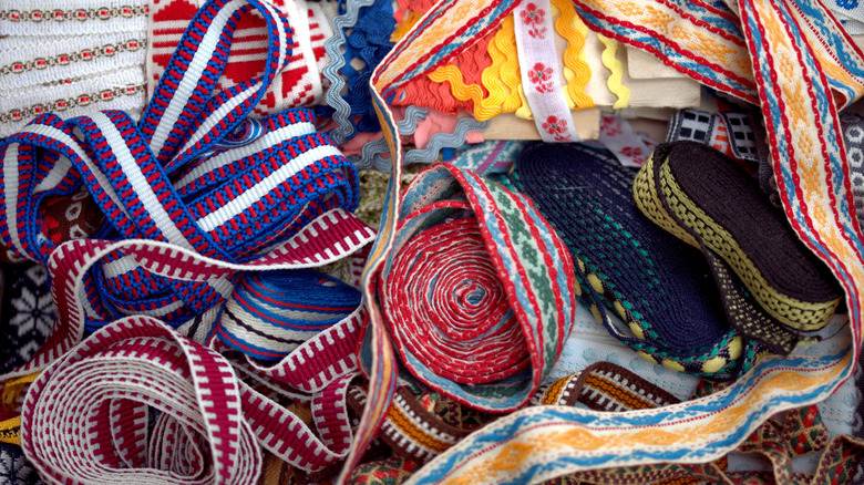 Colorful ribbon and crafting supplies