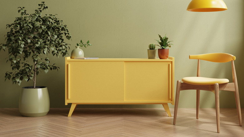 sideboard painted a color similar to Sherwin-Williams Lemon Chiffon paint