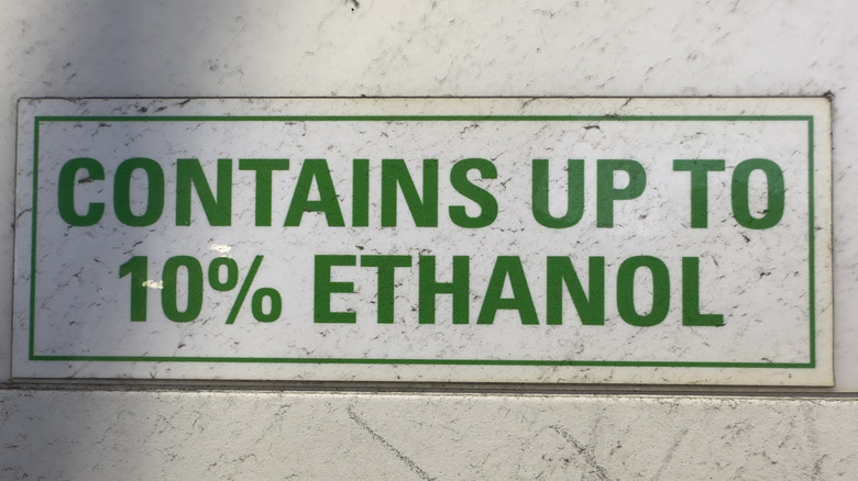A sign explaining gasoline's ethanol level
