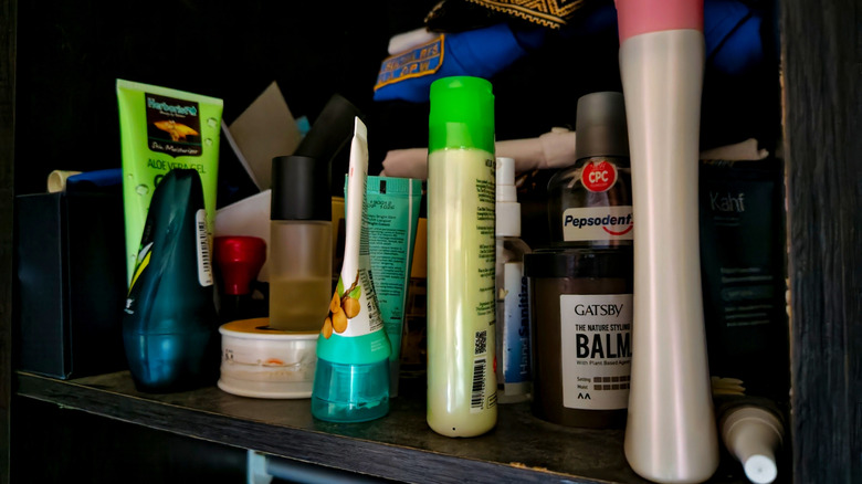 Bathroom cabinet very cluttered