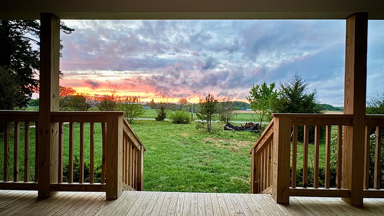 A tranquil sunset viewed from a front proch
