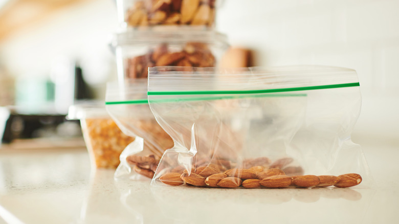 Almonds in a resealable plastic bag