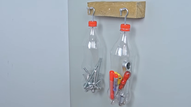 DIY hanging soda bottle organizers