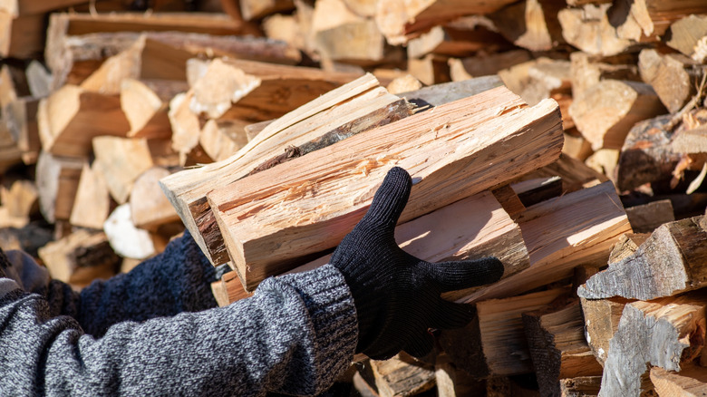 firewood with fireplace in background