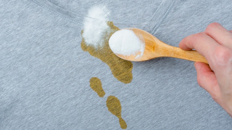 baking soda sprinkled on a stain