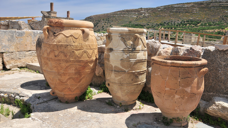 A group of three pithoi in Greece.